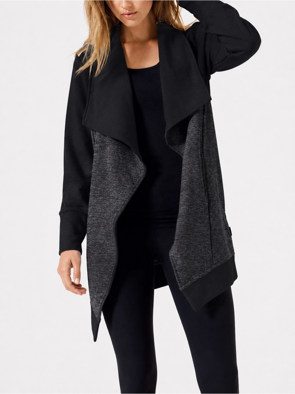 MPG Waterfall front long black and gray Cardigan size small